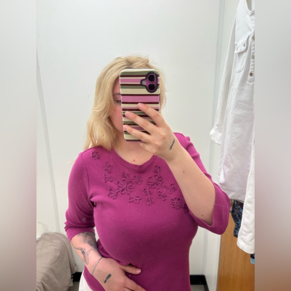 Embroidered Fuchsia Crewneck Top